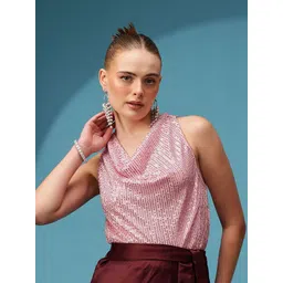 Molly & Michel Women Embellished Sequined Cowl Neck Sleeveless Top-picture-20