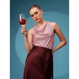 Molly & Michel Women Sequined Embellished Cowl Neck Tank Regular Top-picture-20