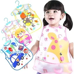 MOM CARE Baby Bib For Newborn Waterproof Plastic Apron Wipeable Stain Resistant With pocket For 6 Months And up Random color-picture-16
