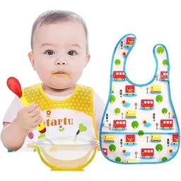 MOM CARE Baby Bib For Newborn Waterproof Plastic Apron Wipeable Stain Resistant With pocket For 6 Months And up Random color-picture-28
