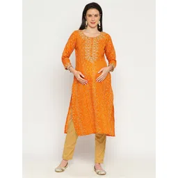Mom For Sure by Ketki Dalal Bandhini Printed Thread Work Pure Cotton Maternity Kurta-picture-26