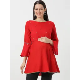 Mom For Sure by Ketki Dalal Embellished Bell Sleeves Peplum Maternity Top-picture-8