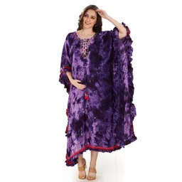 Mom for sure by Ketki Dalal Three Fourth Batwing Sleeves Abstract Crumple Tie & Dye Maternity & Nursing Kaftan Dress - Purple-picture-37
