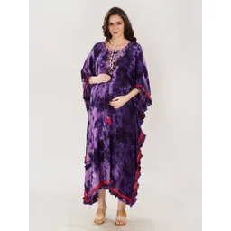 Mom For Sure by Ketki Dalal Women Purple Tie and Dye Neck Maternity Kaftan Midi Dress-picture-39
