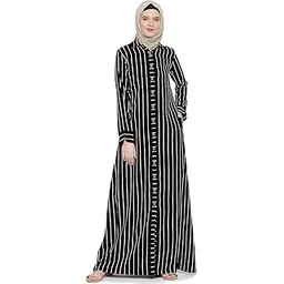 momin libas Black Polycrepe Ring Button Abaya Burqa-picture-52