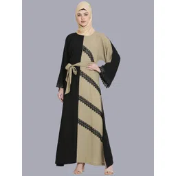 MOMIN LIBAS Women Black & Beige Colorblocked Abaya Burqa-picture-12