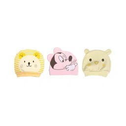 MOMISY 3 Piece Small Cartoon Design Baby Cotton Cap for Newborn Baby Boys and Girls Cat Yellow Mickey Pink Panda Light Yellow - Multicolour-picture-15