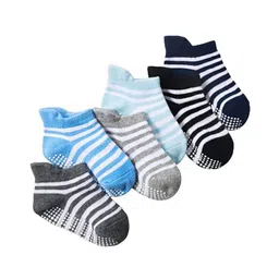 Momisy Ankle Length Non Slip Socks Multicolour 6 Pairs Striped - Multicolour-picture-16