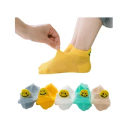 MOMISY Cotton Ankle Length Anti Skid Tube Socks Smiley Design Pack of 5 - Multicolour-picture-18