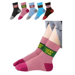 MOMISY Cotton Ankle Length Tube Socks Lucky Star Design Pack of 5 - Multicolour-picture-40