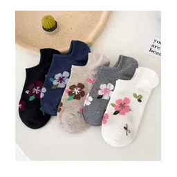 MOMISY Cotton Blend Pack Of 5 Floral Designed Socks - Multi Colour-picture-19