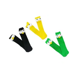 MOMISY Cotton Pack Of 3 Animal Eyes 3D Applique Detailed Socks - Multi Colour-picture-26