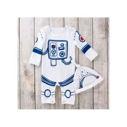 MOMISY Full Sleeves Onesie with Cap Astronaut Print - White-picture-11