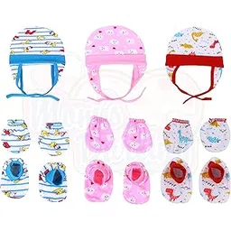 Mom's Darling Cotton Cap, Mittens and Booties for new born baby (0-6 months) - Pack of 3 pairs| Cotton cap, Gloves & booties for baby boy & girl 0-6 months| New born baby products| Baby shower gift.-picture-15