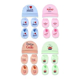 Mom's Darling Kids Pack Of 4 Printed Beanie With Booties & Mittens-picture-12