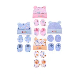 Mom's Darling Kids Pack of 4 Printed Cotton Beanie & Mittens With Booties-picture-29