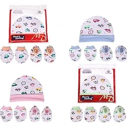 mom's darling Mom's Darling, Pack of 4 Pairs, Cap Mittens and Booties Set for New Born Baby 0-6 Months | Baby Gloves and Socks Set | | Multicolor-picture-36