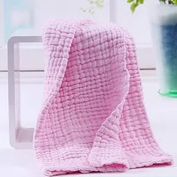 MOM'S HOME Baby Super Soft Absorbent Muslin 6 Layer wash Towel- 100X100 CM - (0-3 Years)- Pink-picture-21