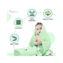 Mom's Home Baby Super Soft Absorbent Muslin 6 Layer Wash Towel - Green image 4