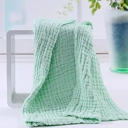 MOM's HOME Cotton Baby Super Soft Absorbent Muslin 6 Layer Wash Towel- 100X100 Cm, (0-3 Years)- Green-picture-32