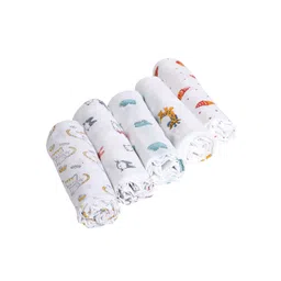 Moms Home Infant Kids Pack Of 5 Printed Organic Cotton Muslin Swaddles-picture-11