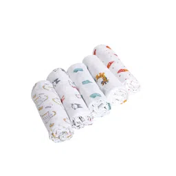 Moms Home Infant Kids Pack Of 5 Printed Organic-Cotton Muslin Swaddles-picture-12