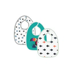Moms Home Infant Kids White & Green Pack Of 3 Printed Pure Cotton Bibs-picture-10