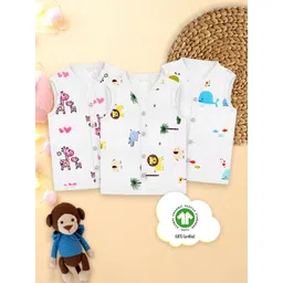 Moms Home Infants Pack Of 3 Printed Organic Cotton Muslin Jhabla-picture-44