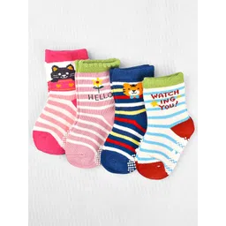 Moms Home Infants Pack Of 4 Patterned Organic Cotton Anti-Skid Ankle-Length Socks-picture-58