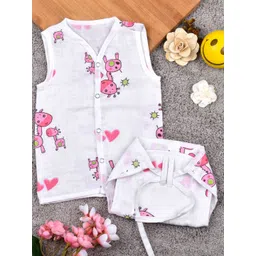 Moms Home Infants Printed Organic Cotton Muslin Jhabla With Nappy-picture-43