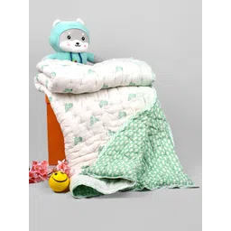 Moms Home Kids Green & White Floral Mild Winter 500 GSM Organic Cotton Single Bed Quilt-picture-17