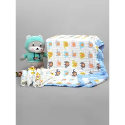 Moms Home Kids White 5 Pieces Printed Summer 500 GSM Organic Cotton Blanket & Napkins-picture-24
