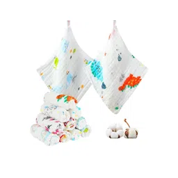 Moms Home Kids  White & Blue 10 Pieces Printed 300 GSM Organic Cotton Bath Towels-picture-34