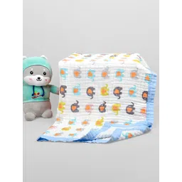 Moms Home Kids White & Blue Printed 500 GSM Organic Cotton 6 Layer Absorbent Towel-picture-21