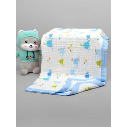 Moms Home Kids White & Blue Printed 500 GSM Organic Cotton 6 Layer Absorbent Towel-picture-20