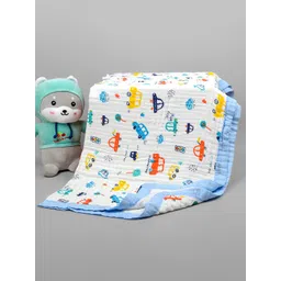 Moms Home Kids White & Blue Printed Summer 500 GSM Organic Cotton Blanket-picture-37