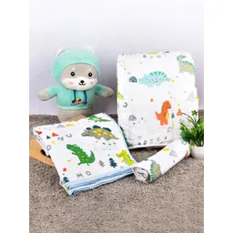 Moms Home Kids White & Green 3 Pieces Organic Cotton Baby Bedding Set image 1