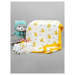 mom's home Moms Home Baby Super Soft Absorbent Muslin 6 Layer 1 Towel Cum Blanket & 5 Napkins Pack of 6- Yellow-picture-25