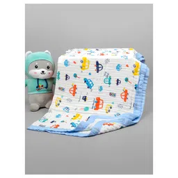 mom's home Moms Home Baby Super Soft Absorbent Muslin 6 Layer Towel Cum Blanket Car- Blue-picture-23