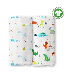 mom's home Moms Home Organic Cotton Supersoft Baby Muslin Swaddle Crocodile Printed Pack of 2 - White-picture-37