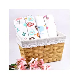 mom's home Moms Home Organic Cotton Supersoft Baby Muslin Swaddle Monkey Printed Pack of 4 - White-picture-36