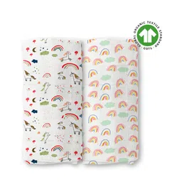 mom's home Moms Home Organic Cotton Supersoft Baby Muslin Swaddle Rainbow Printed Pack of 2 - White-picture-38