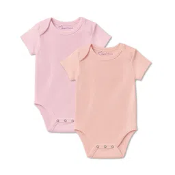 Mom's Home Pack Of 2 Organic Cotton Baby Half Sleeves Solid Onesies - Blue & Pink-picture-19