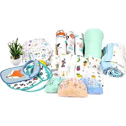 MOM'S HOME New Born Baby Organic Cotton Essentials Gift Set/Hospital Bag | Multicolor - Pack of 25 Items-picture-17