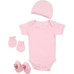 MOM'S HOME Organic Cotton Baby Onesies Gift Set | Rompers, Cap, Booties, Mittens Set/Newborn Essentials | Pack Of 4 |-picture-14