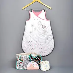 MOM'S HOME Organic Cotton Baby Pink Sleeping Sack Gift Set with Bibs & Napkins, 0-9 Months - 10 Items-picture-39