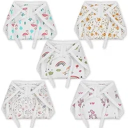 Moms Home Organic Cotton Muslin Cushioned Nappy | Soft and Breathable Langot for Baby | Flamingo, Bloom, Rainbow, Blossom & Pink Giraffe | Pack of 5 (Flamingo, Bloom, Rainbow, Blossom & Pink Giraffe, 6-12 Months)-picture-27