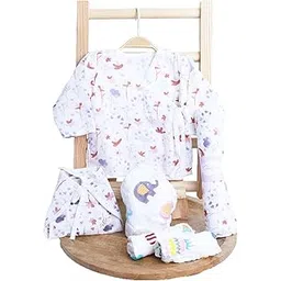 MOM'S HOME Organic Cotton Muslin Gift Combo Set For New Born Baby | Baby Shower Gift Hamper | Pack of 6-picture-32