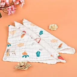 MOM'S HOME Super Soft Organic Cotton Baby Muslin Wash Cloth/Napkin 6 Layer | Hankies for Baby | 25x25 cm | Pack of 3-picture-26