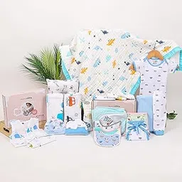 Moms Home Supersoft Organic Cotton New Born Baby Essentials Gift Set | Hospital Bag (Maternity kit) 26 Items (3-6 Months, Blue)-picture-24